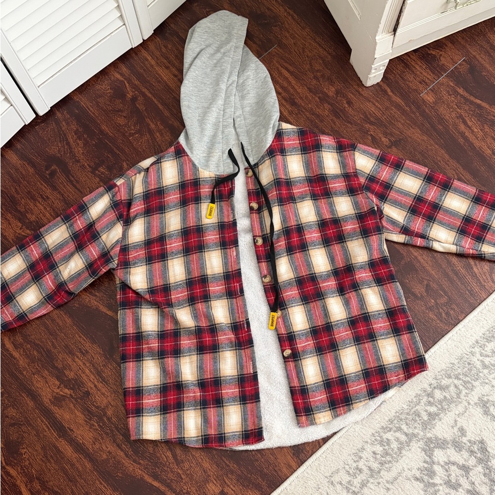 Flannel button up with hood